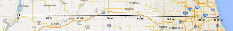 Map of measurement from Mississippi River to Lake Michigan